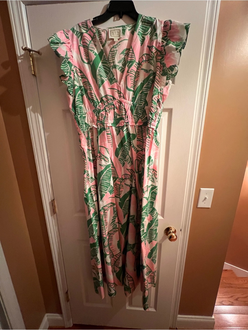 Sail to Sable Pink and Green Palm-Print Maxi Dress- NWOT